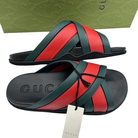 Gucci Rubber Web Criss Cross Slide Sandals Size 38 IT - Picture 5 of 16